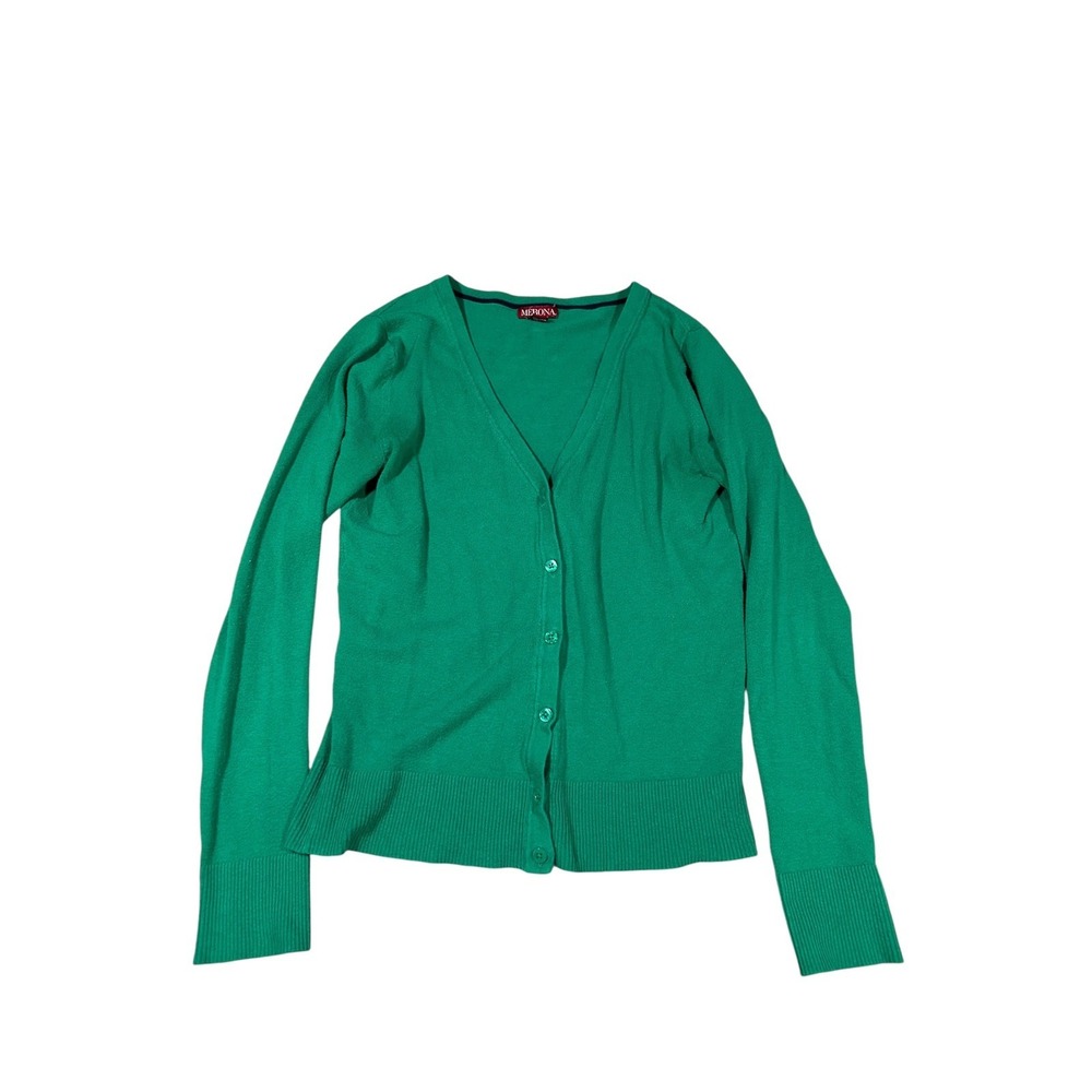 Merona Green Button Front Cardigan Sweater Long Sleeve‎ Cotton Blend XS Preppy
